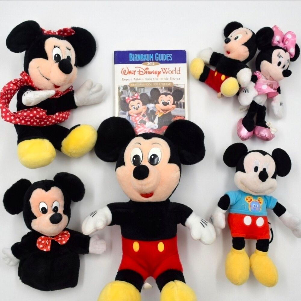 DisneyLot of 6 Disney Mickey Minnie Mouse Plush Toys + 2013 Birnbaum Walt Disney